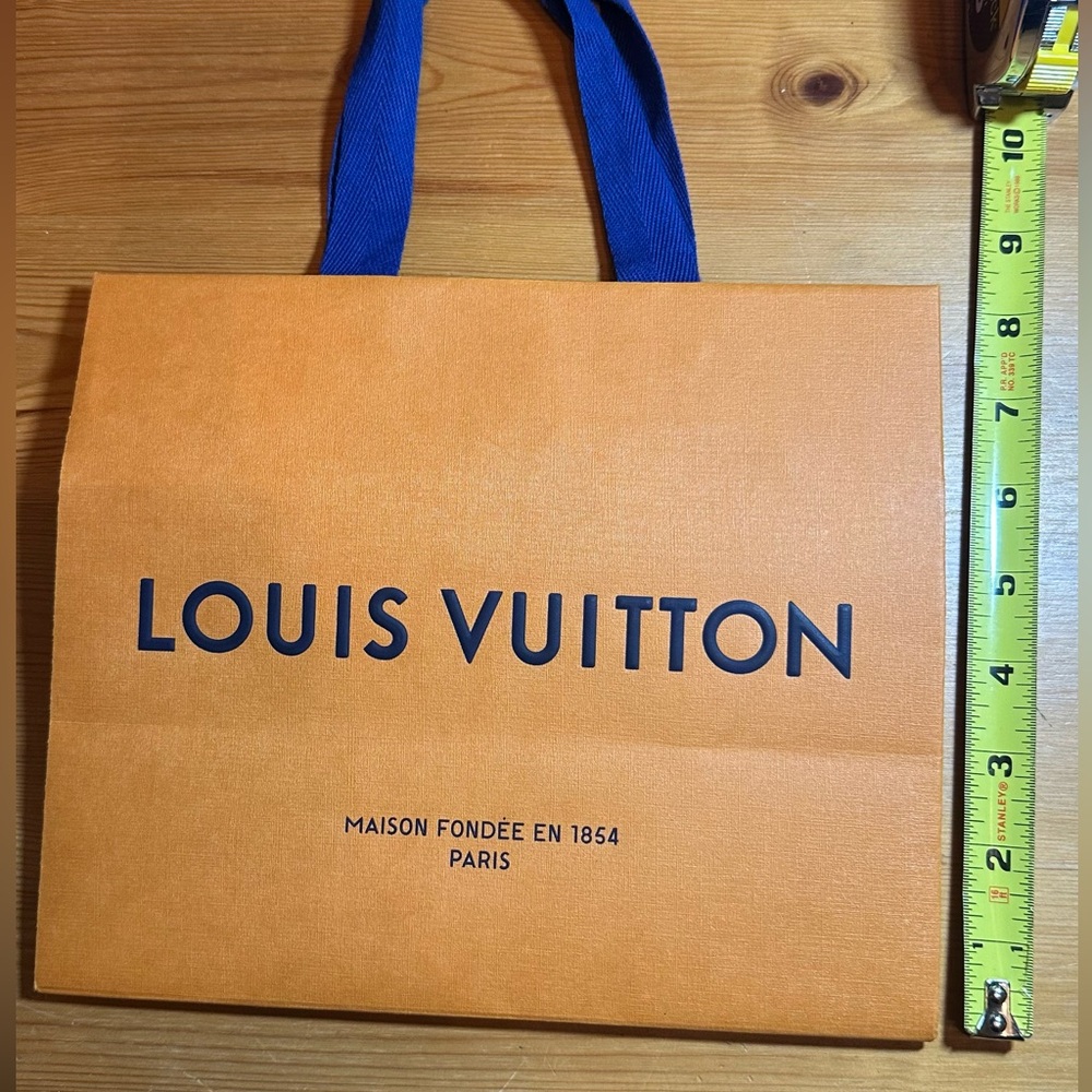 Louis Vuitton Orange Shopping Bag with Blue Handles